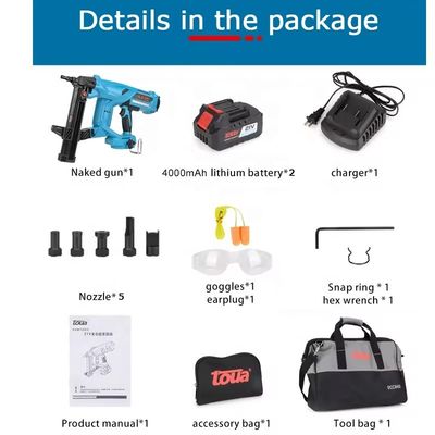 Toua DCCN40A Pistolet électrique à clous rechargeable pour béton et métal 100J Poids net 4,7 kg